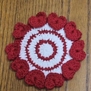 Handmade Red and White Heart Coaster 6"